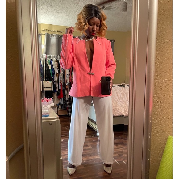 ♻️ Promise New York Pink White Beaded Blazer size 14 - Picture 1 of 10